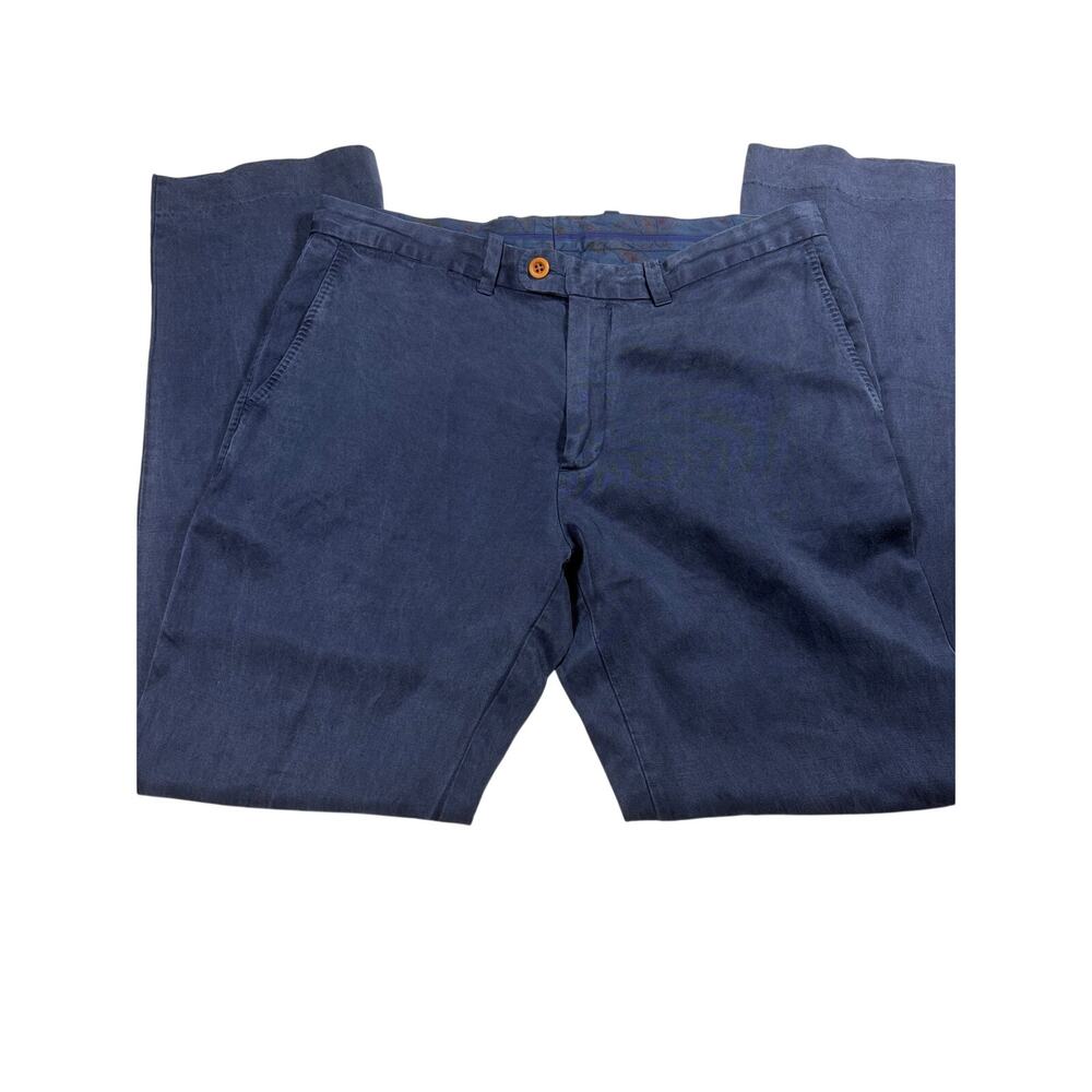 Tommy Bahama Mens Linen Lyocell Pants 35x32 Navy Flat Front Straight Leg Resort